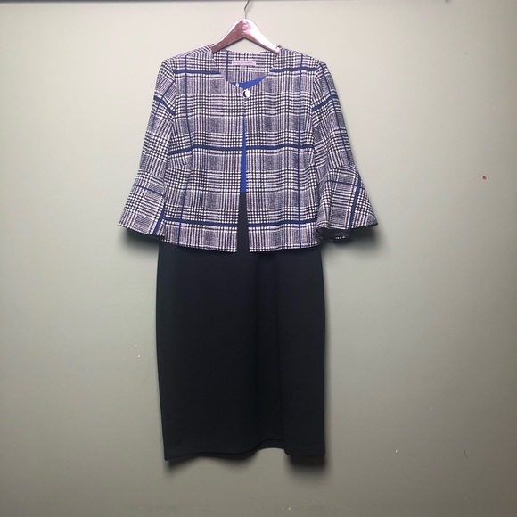 Dress and Jacket Two Piece Set Blue and Plaid - Picture 1 of 8